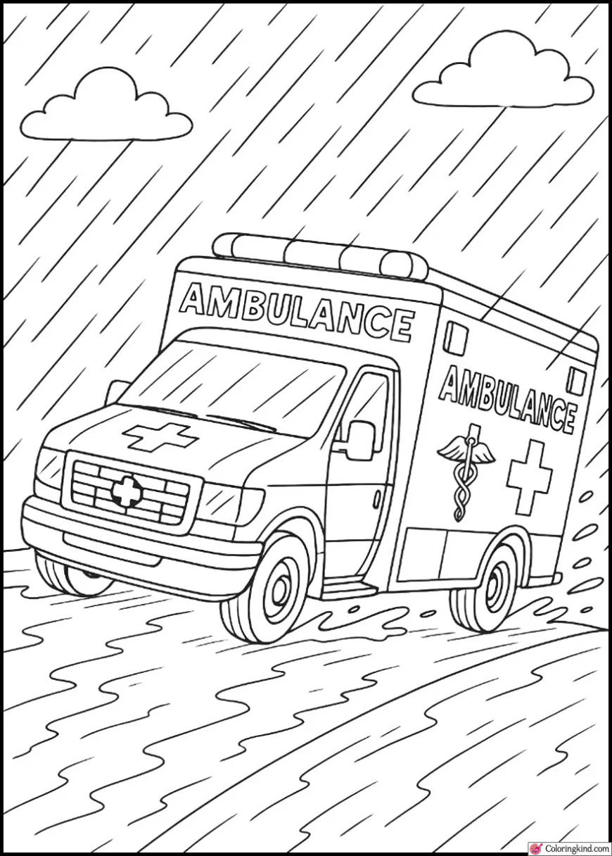 Ambulance Charging Down Rain-Soaked Steep Hill