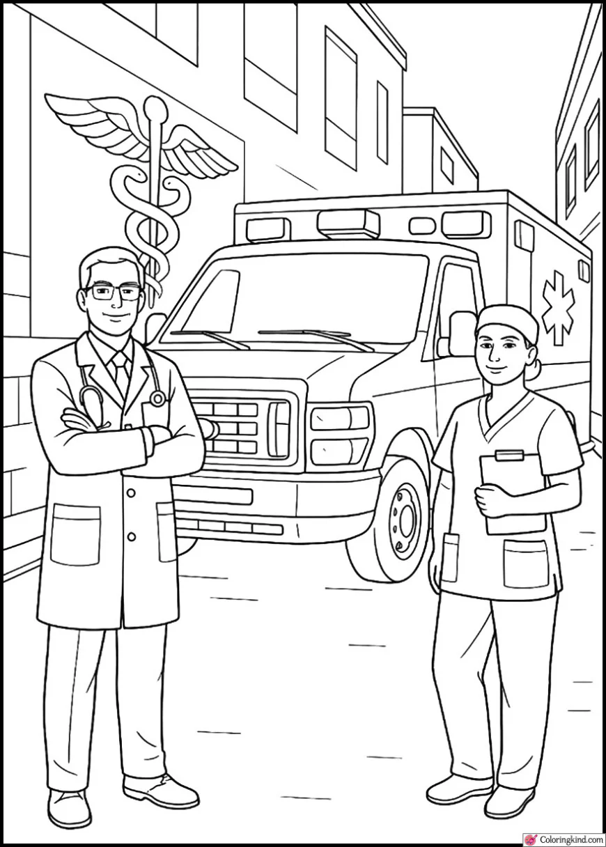 Doctor and Nurse Beside Ambulance