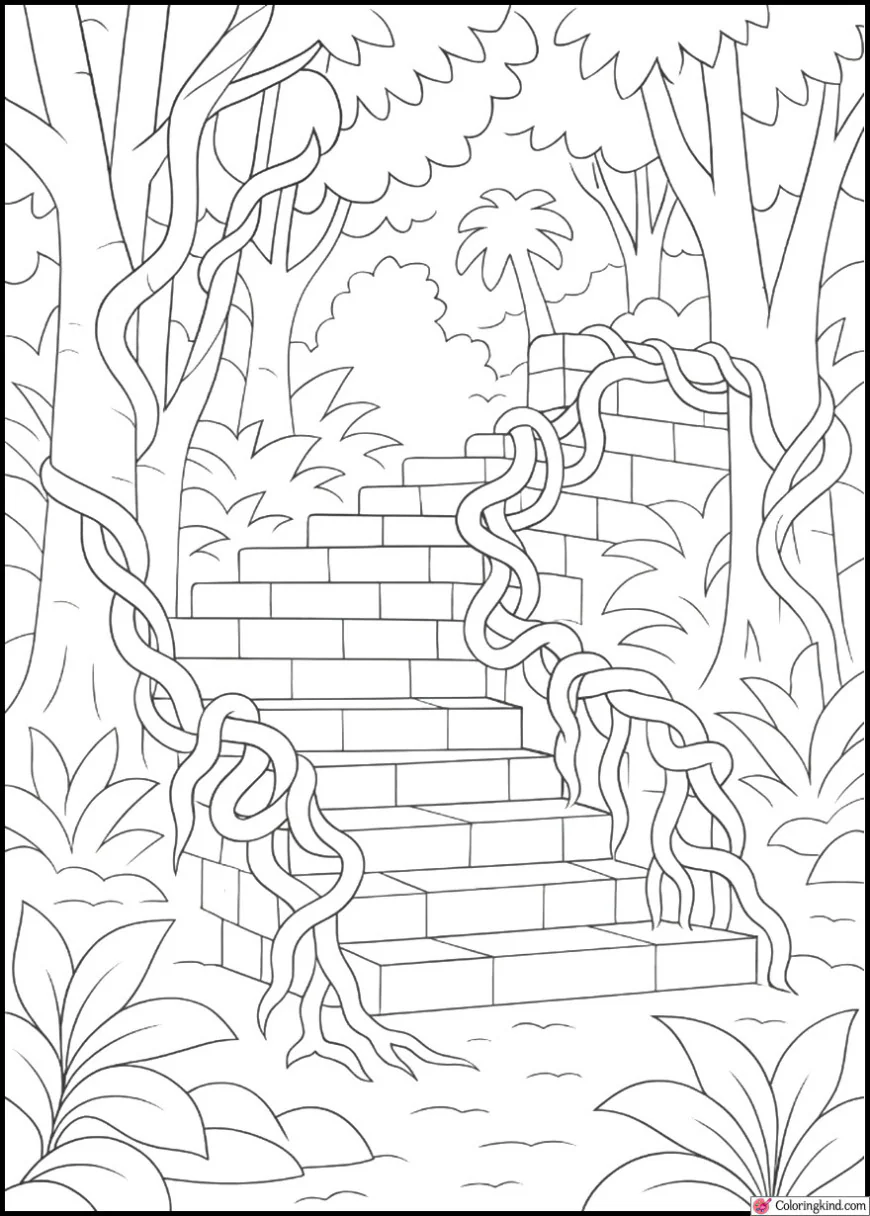 Ancient Jungle Stairway Wrapped in Vines