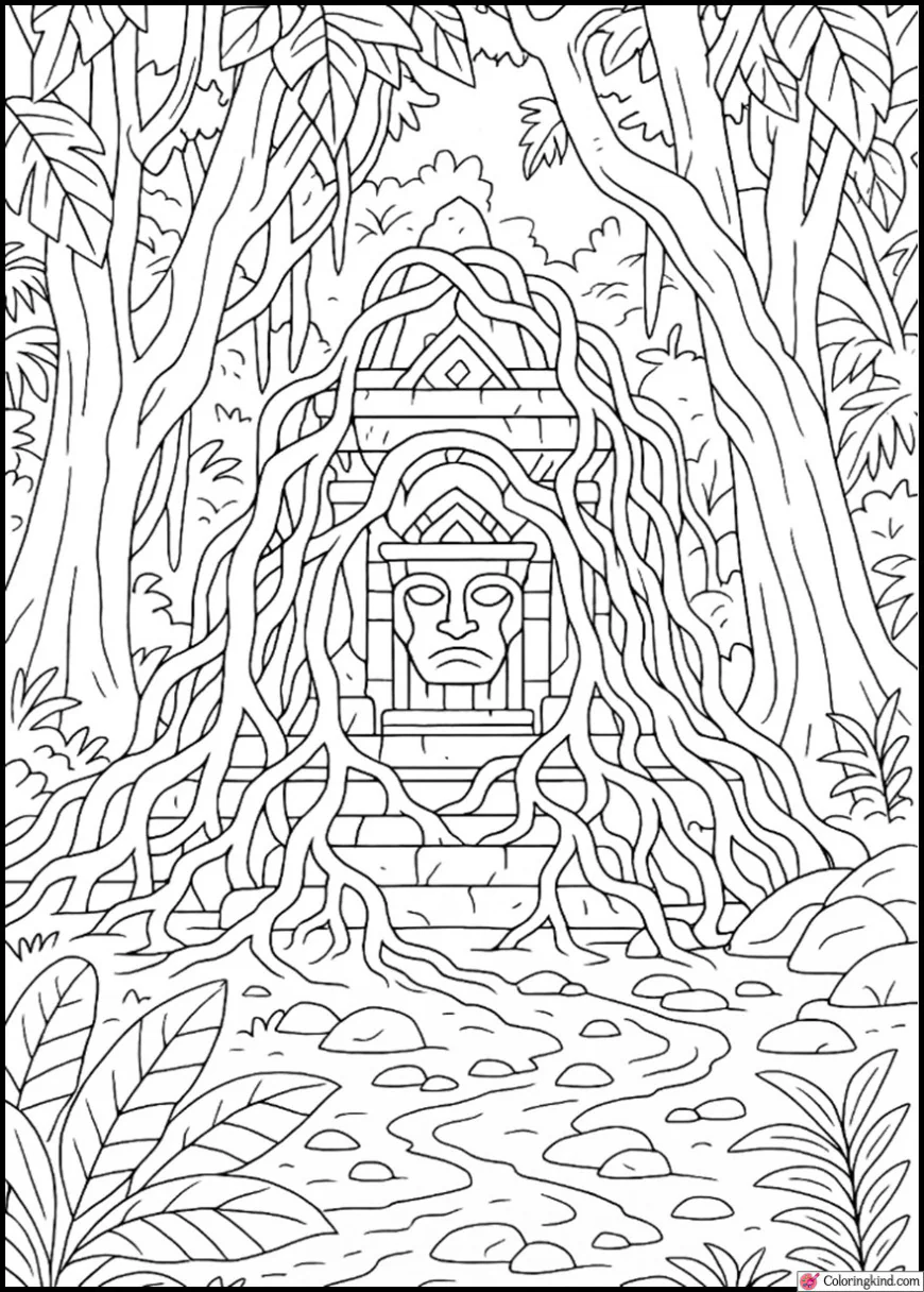 Lost Jungle Shrine Surrounded by Tree Roots