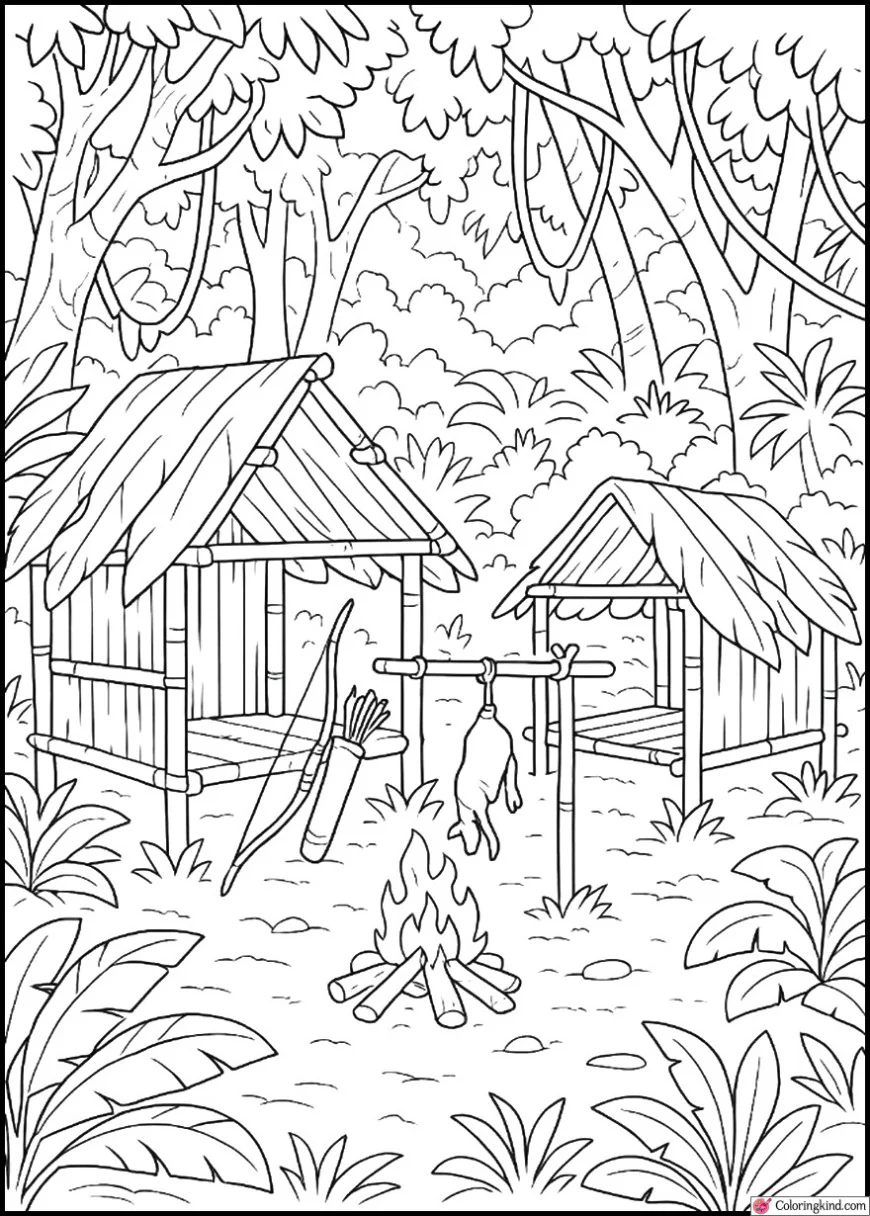 Jungle Hunter Camp With Bamboo Shelters