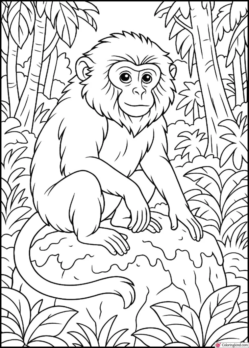 Golden Monkey Sitting on Mossy Jungle Rock