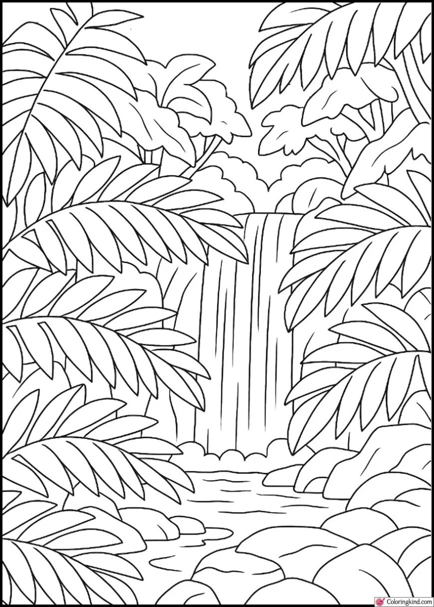 Jungle Waterfall Hidden Behind Giant Ferns