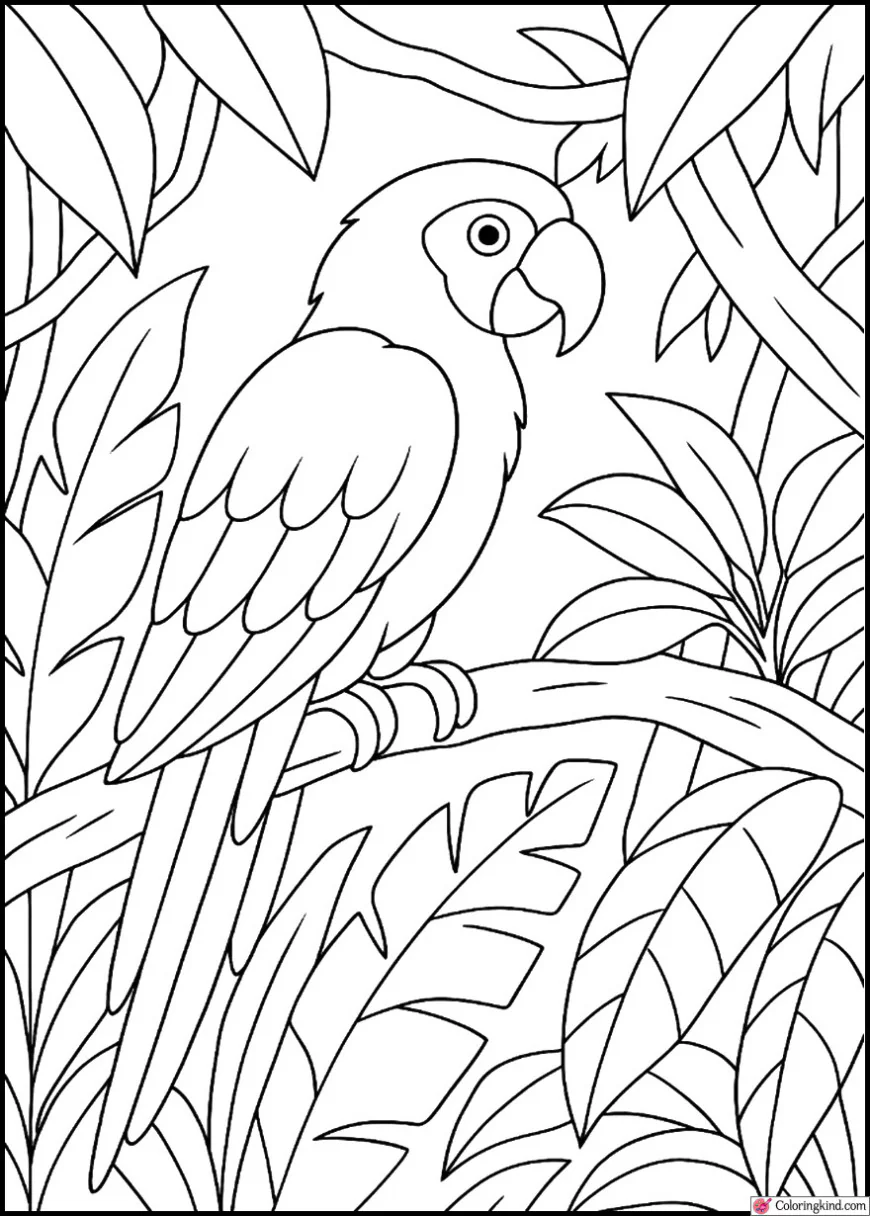 Parrot Perched on Tropical Jungle Branches