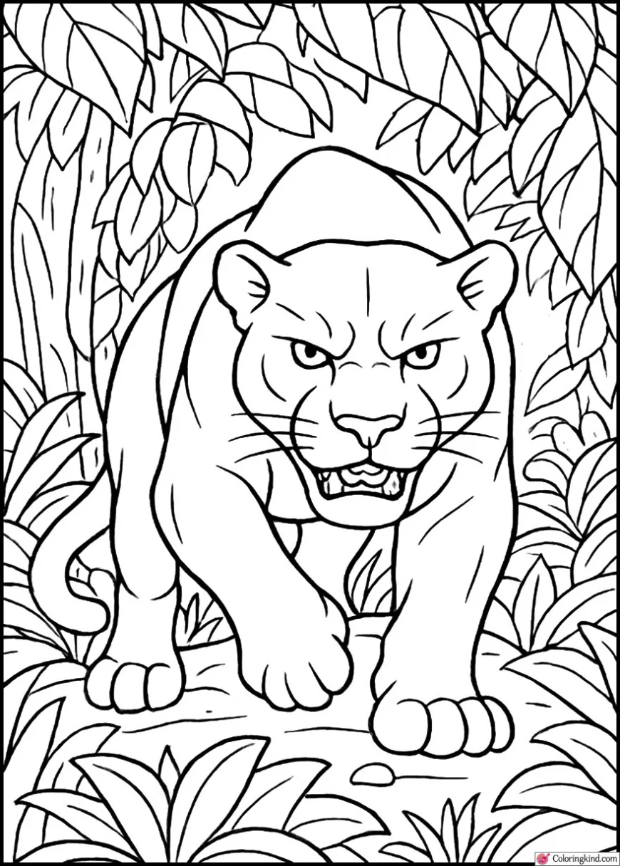 Fierce Panther Emerging from Shadowy Jungle Brush