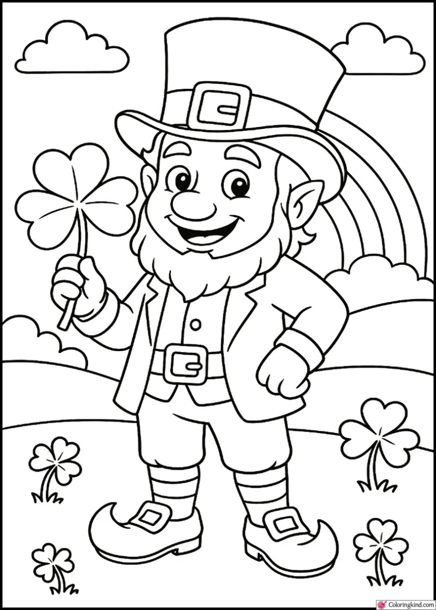 Lucky Leprechaun Holding a Shamrock