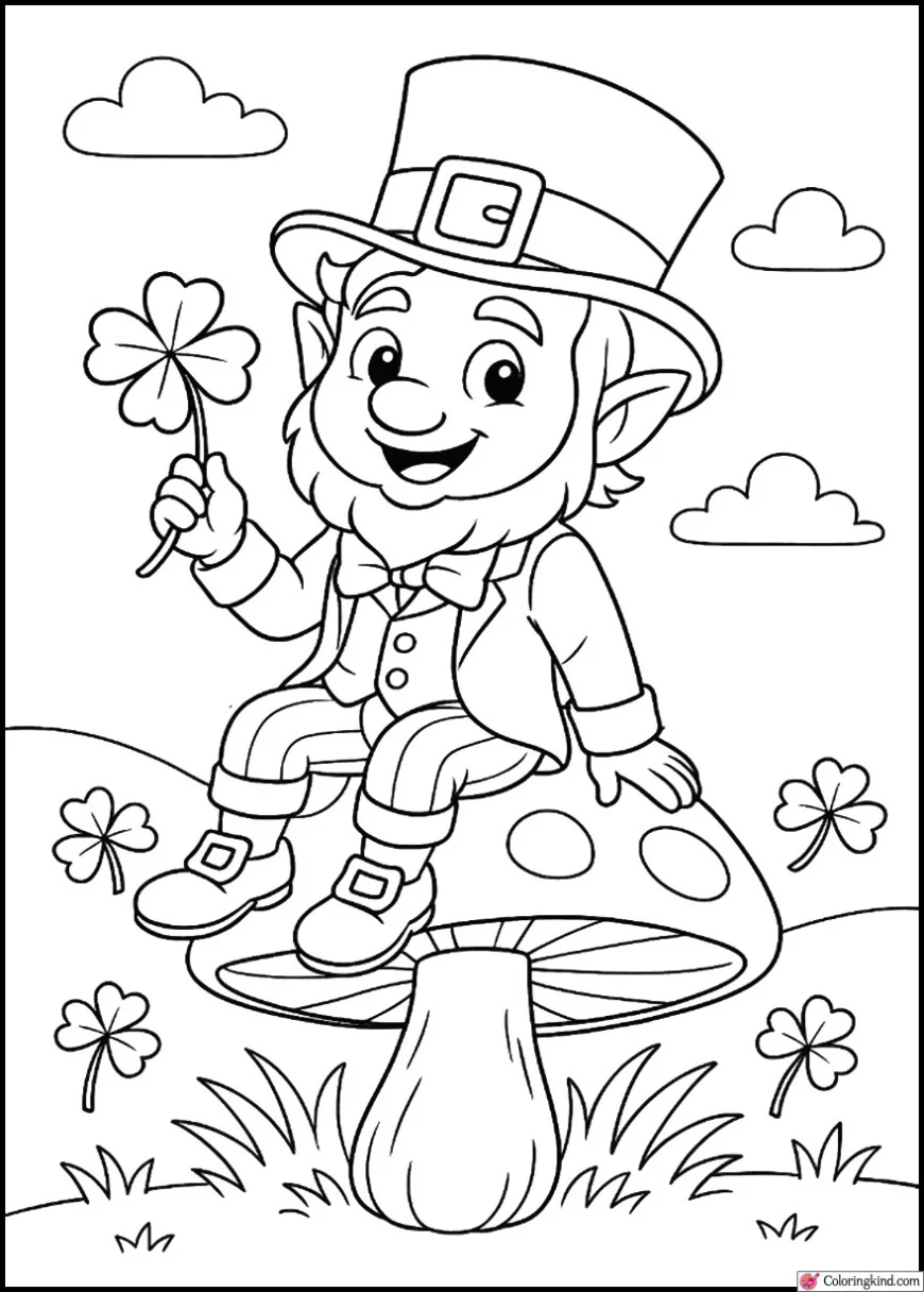 Cute Leprechaun Sitting on a Mushroom