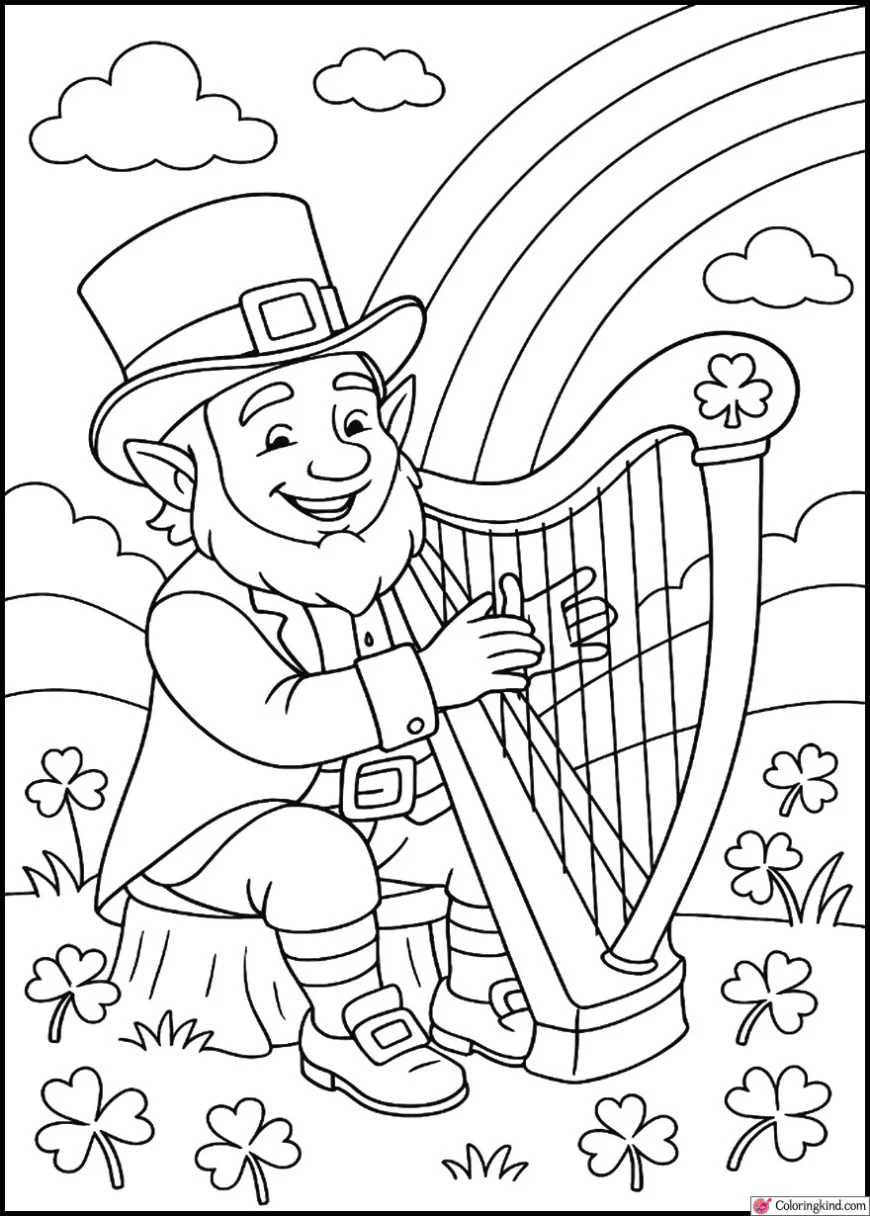 Leprechaun Playing a Harp