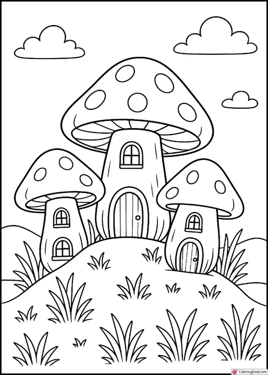 Cluster of Mushrooms on a Small Hill