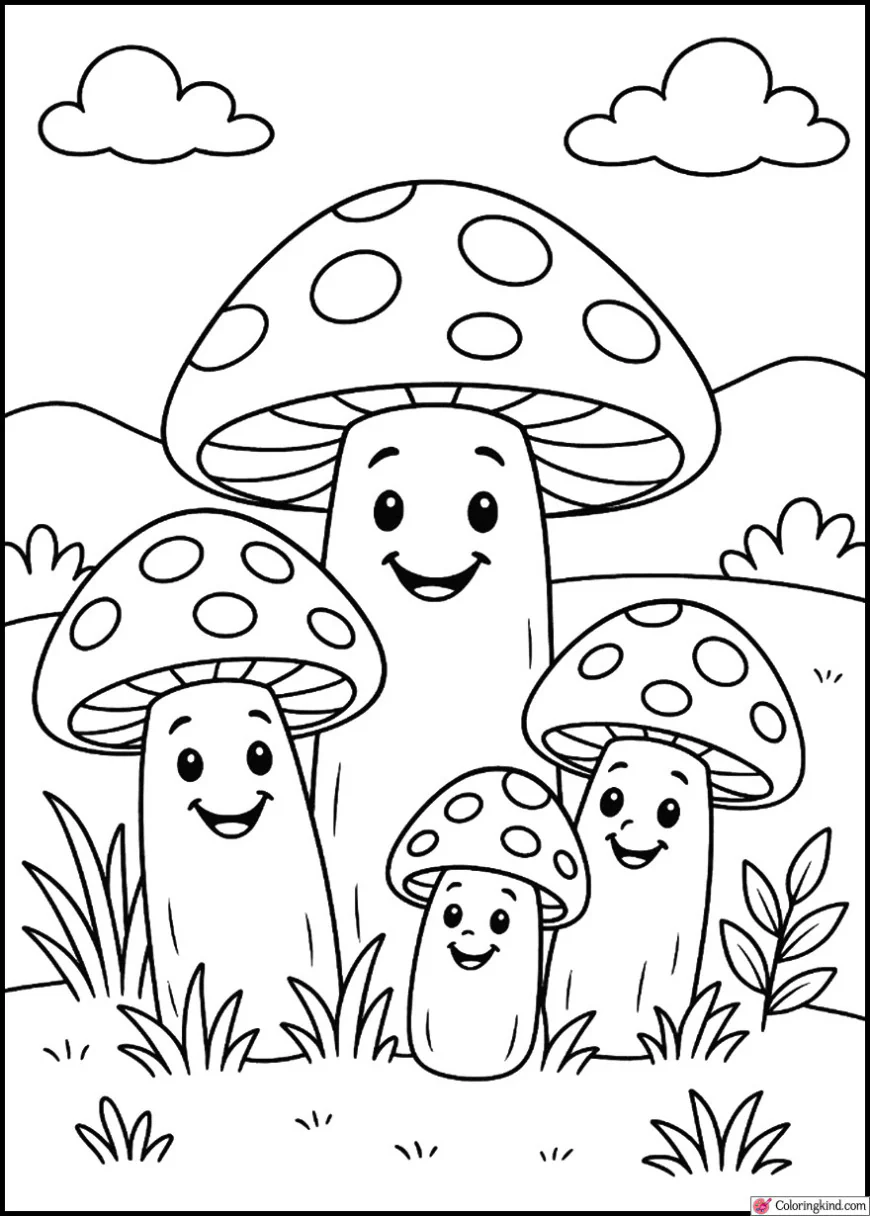 Mushroom Family with Happy Faces