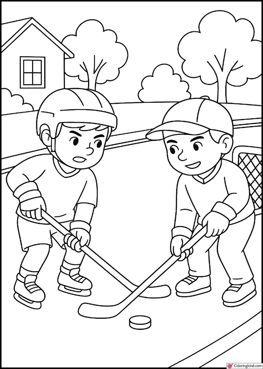 Two Kids Playing Street Hockey