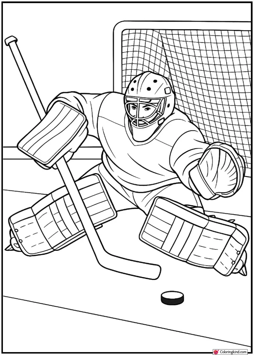 Goalie Diving to Save Hockey Clean Linework