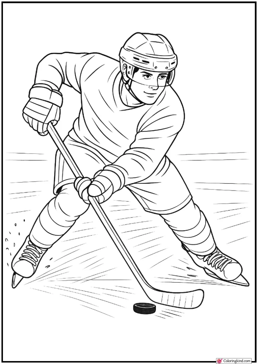 Hockey Player Skating Fast on Ice