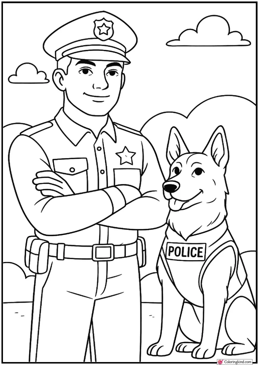 Police Officer and Dog Posing Proudly