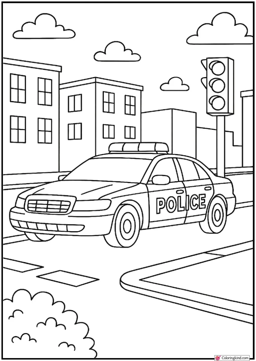 Police Truck at Simple Intersection