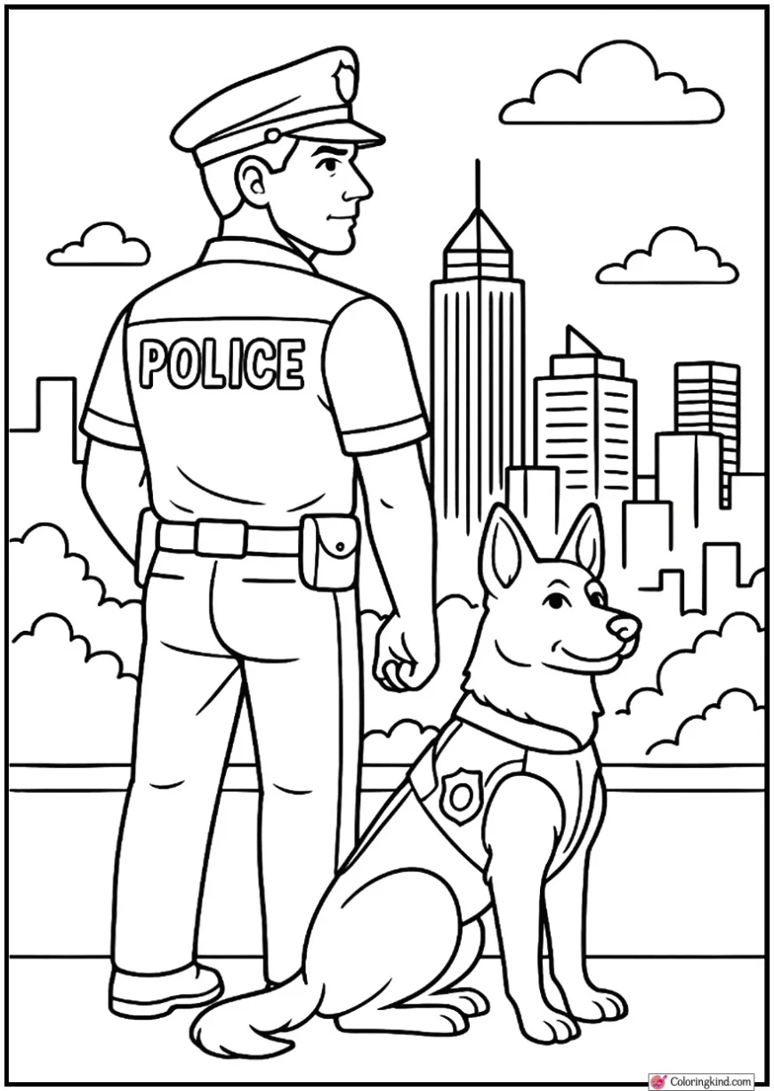 Officer and K9 Team Watching Over City Line