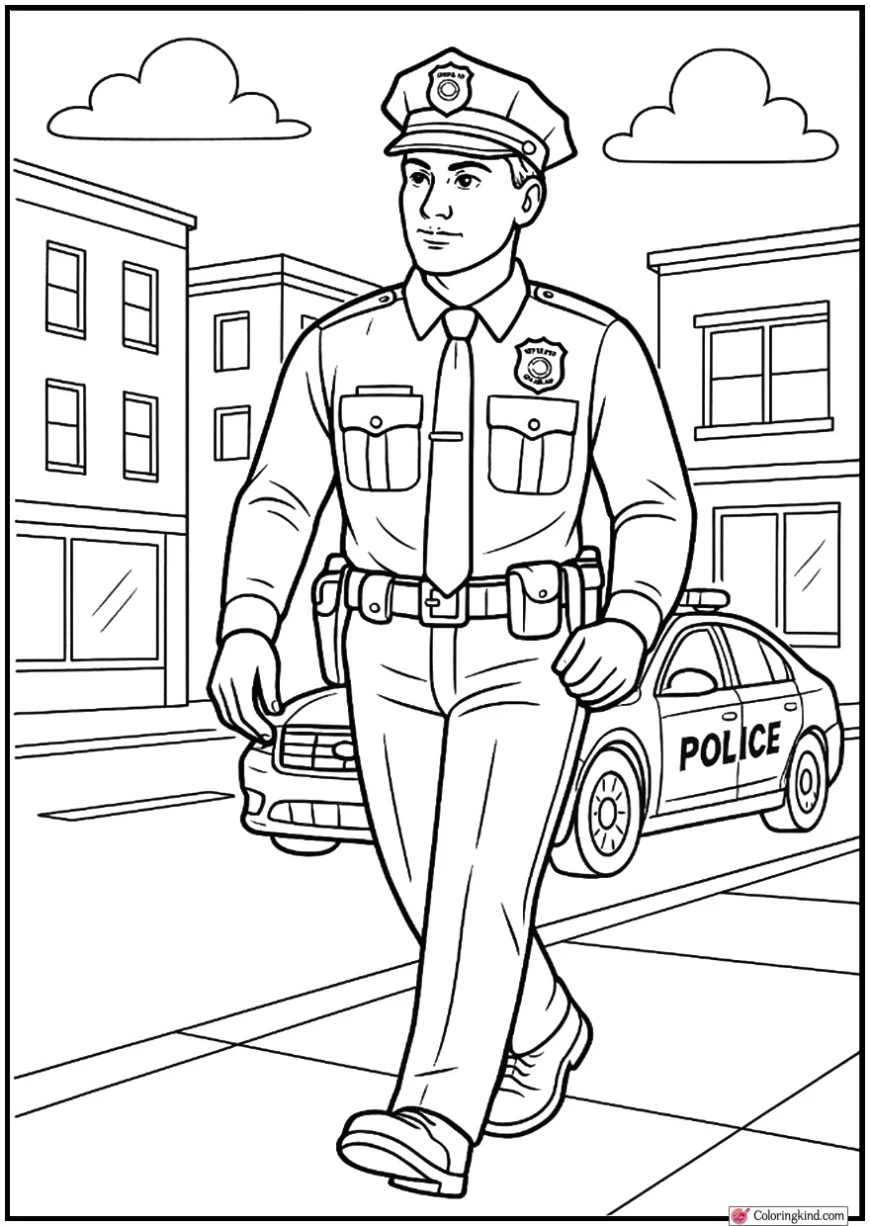 Police Man Patrolling The Streets