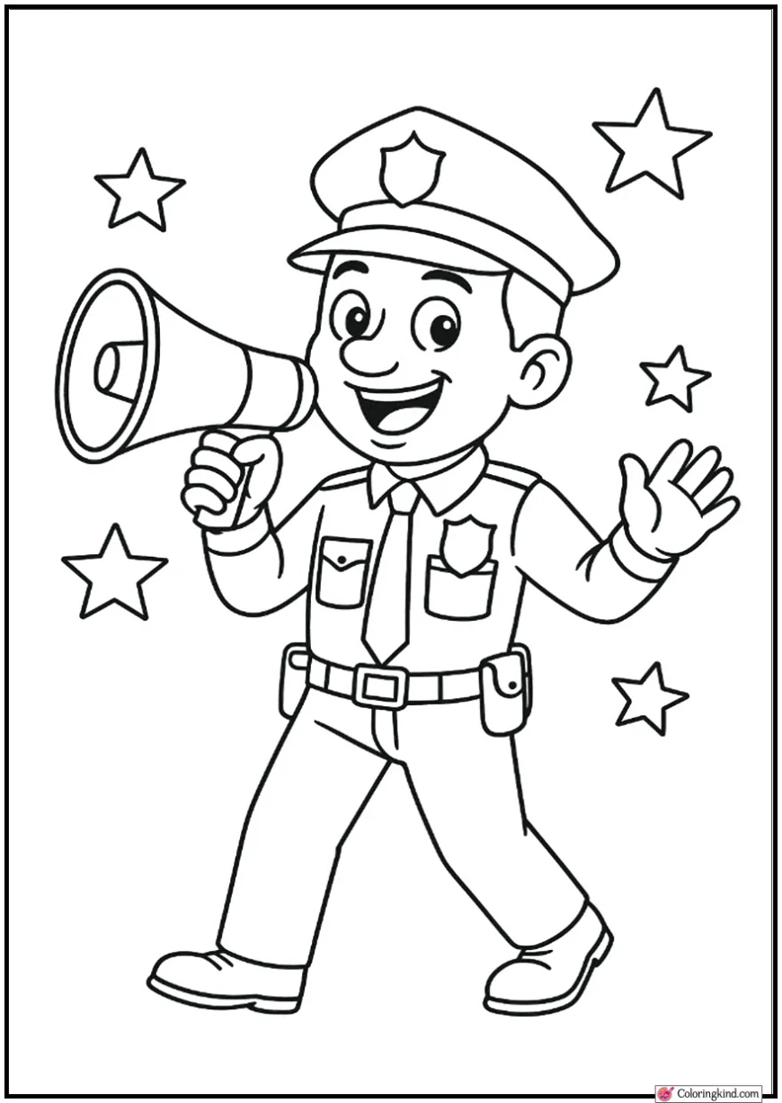 Cartoon Policeman with Megaphone