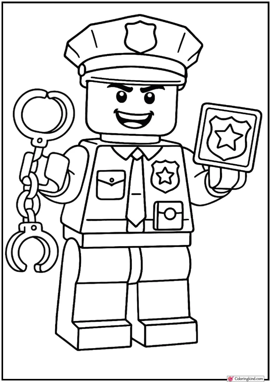 Lego Police Officer Holding Cuffs And Badge