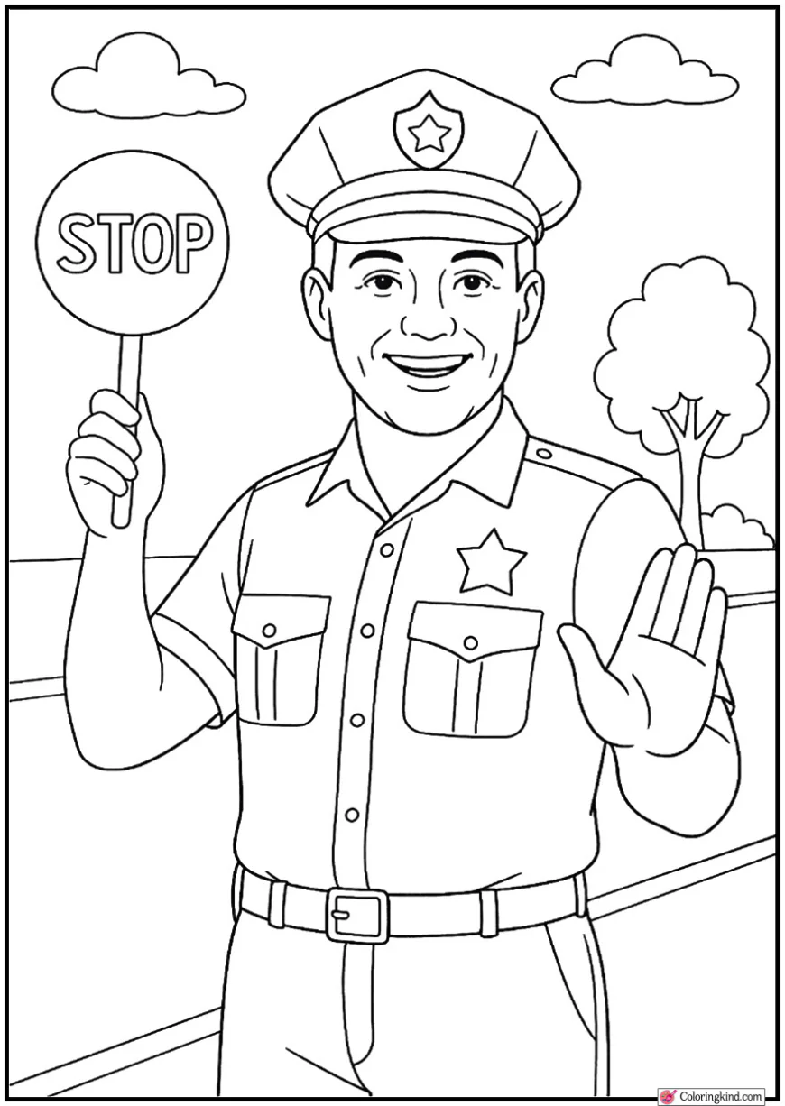 Smiling Traffic Police Officer Directing