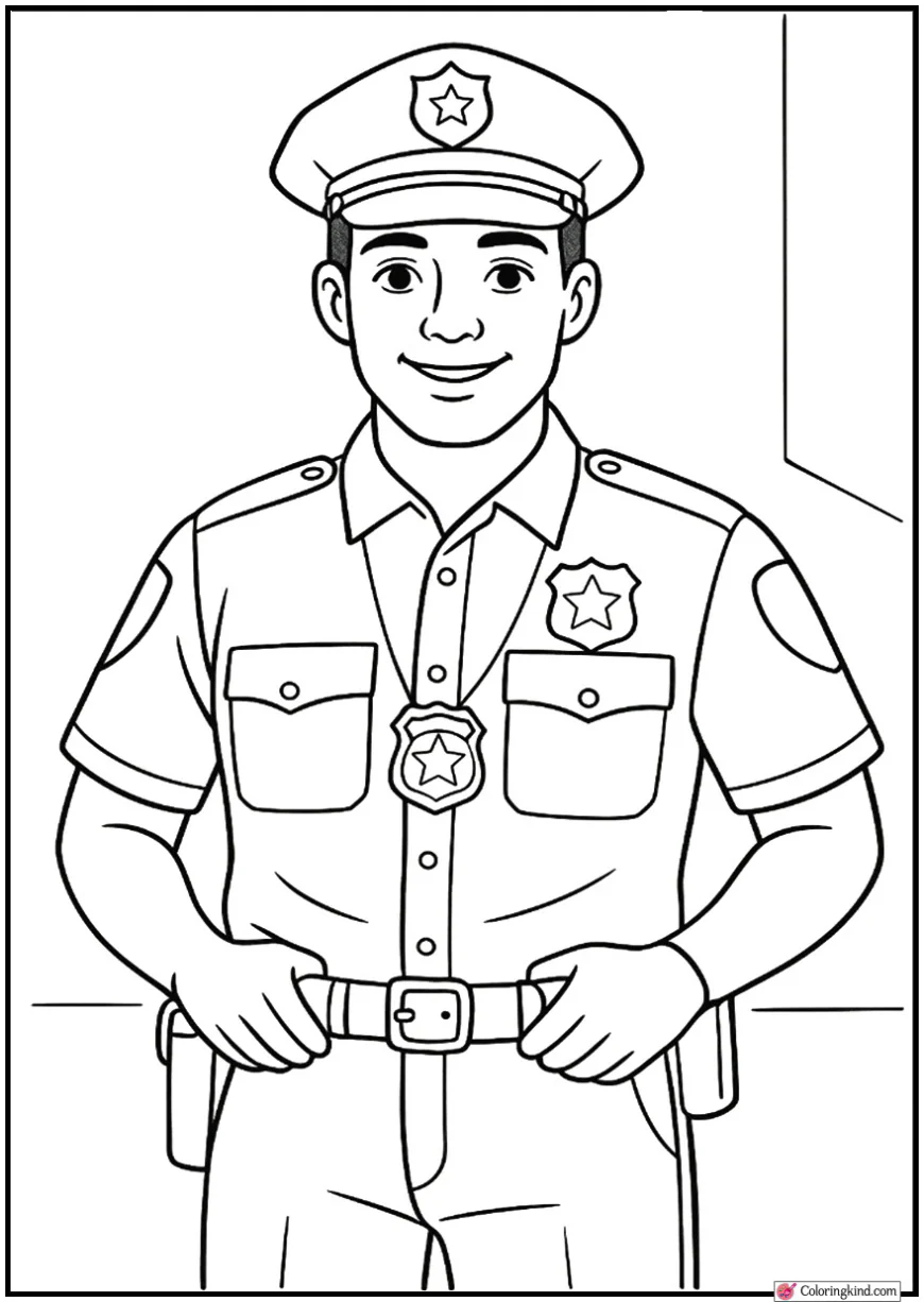 Police Officer Standing with Badge