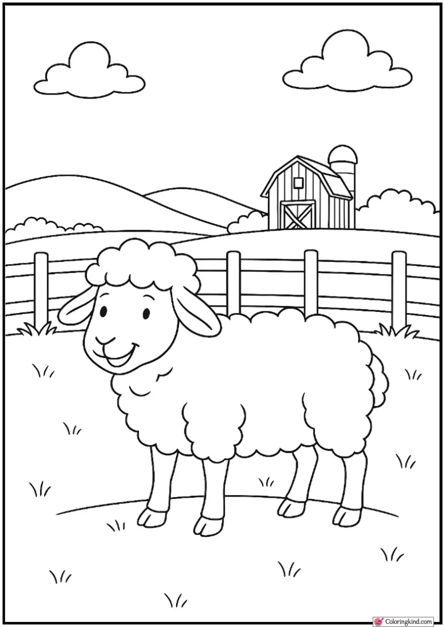 Happy Sheep Standing Near Fence