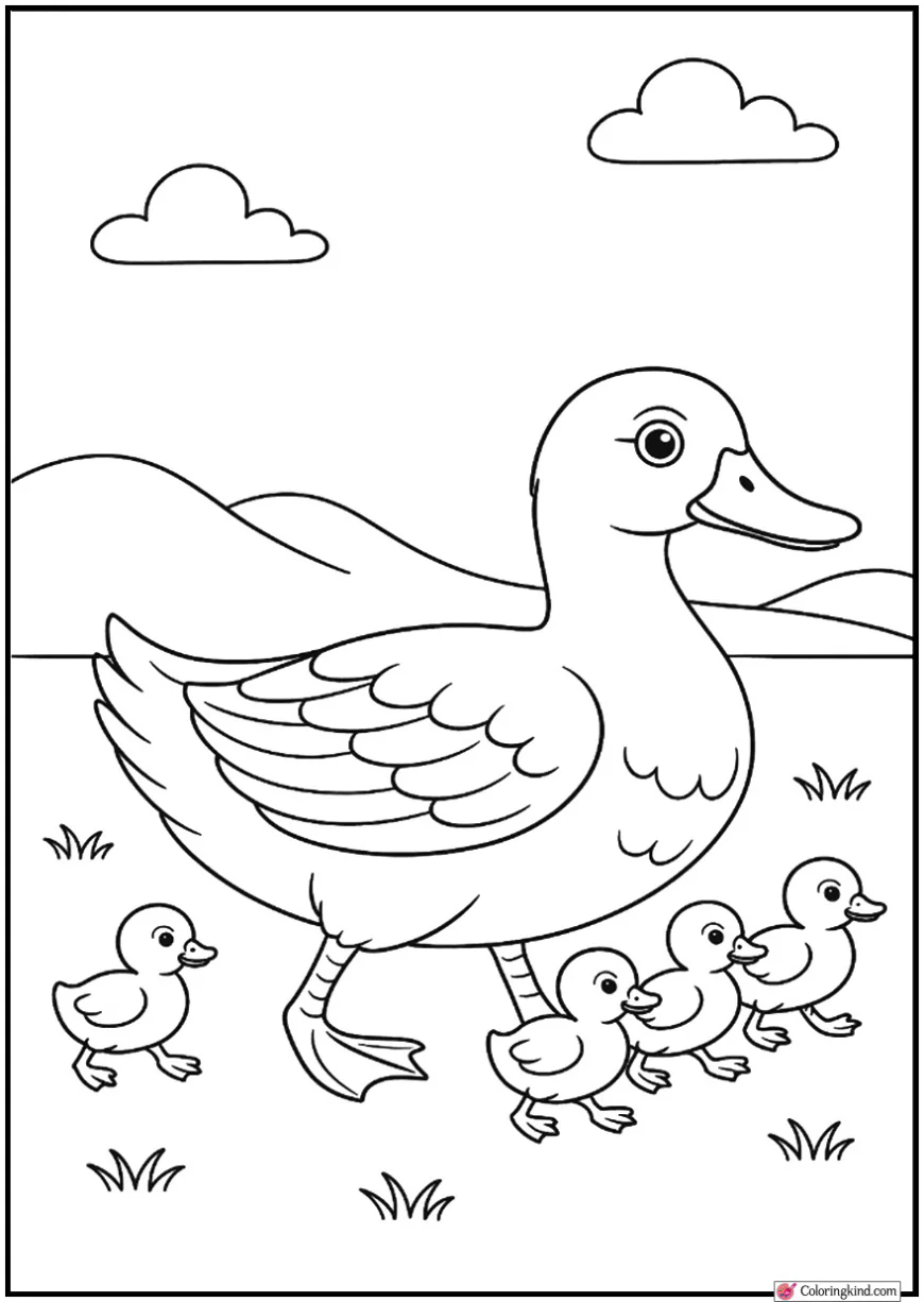 Ducklings Following Mother Duck