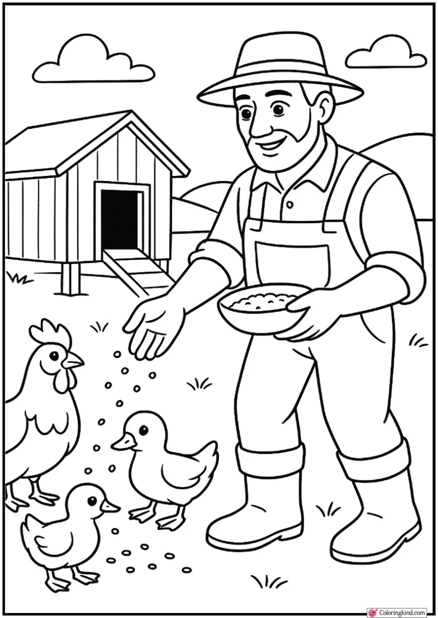 Farmer Feeding Chickens