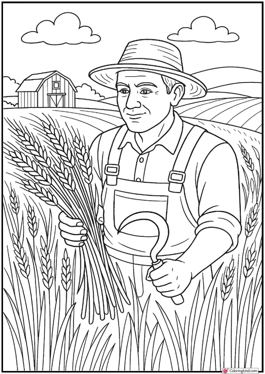 Farmer Harvesting Wheat