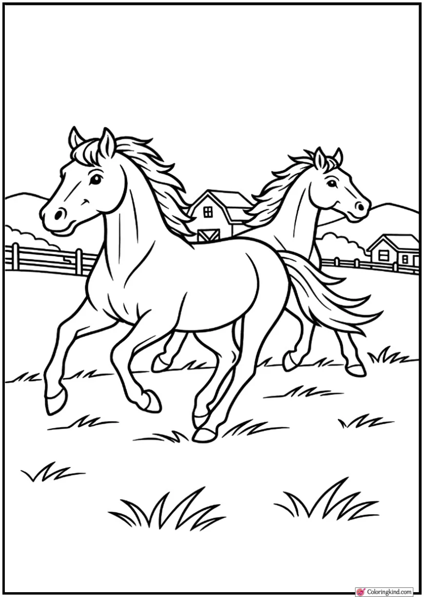 Two Horses Running in Pasture