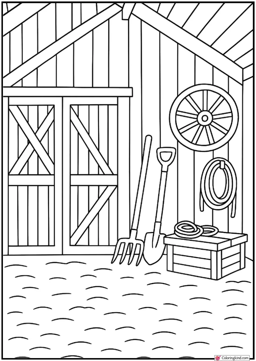 Barn Interior With Tools with simple line details