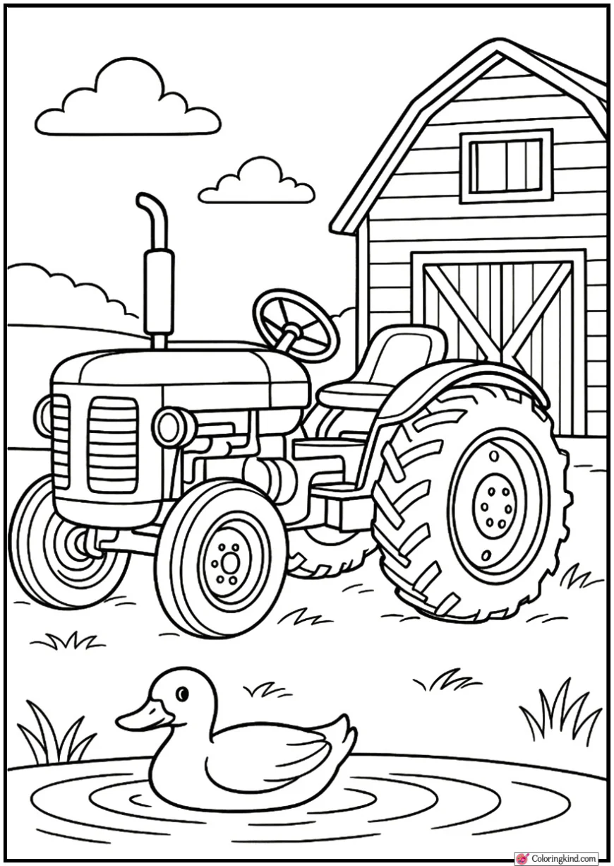 Old Tractor Parked Near Barn