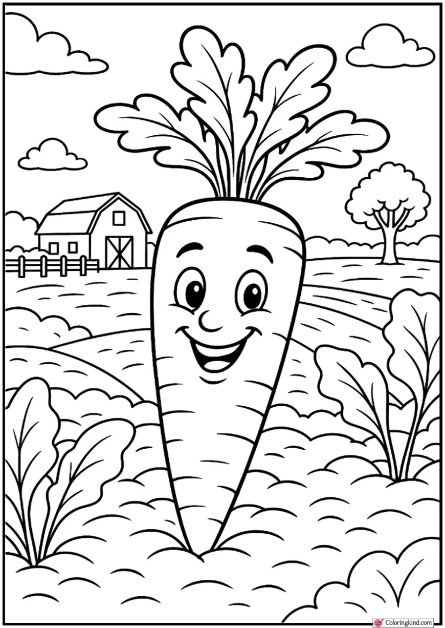 Smiling Carrot in Garden Patch