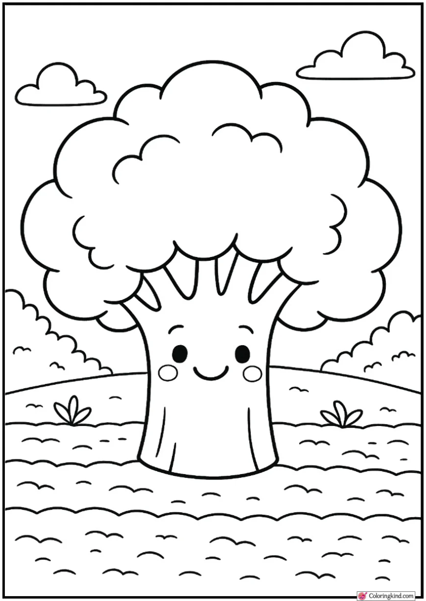 Happy Broccoli Standing on Soil