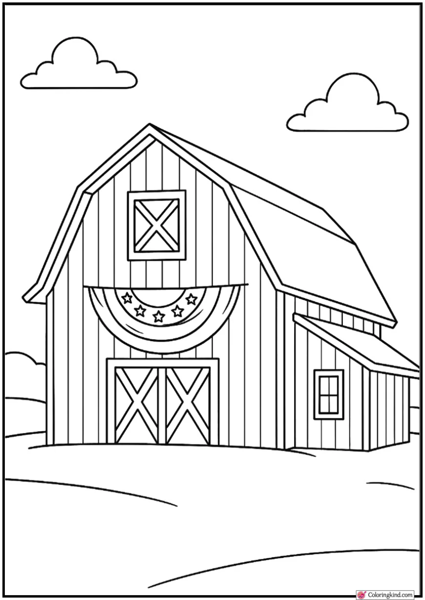 Classic American Barn With Flag Banner