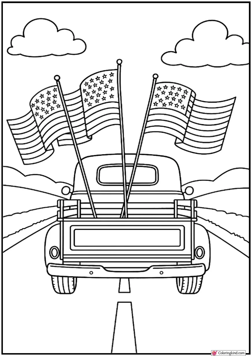 Vintage Truck Carrying USA Flags