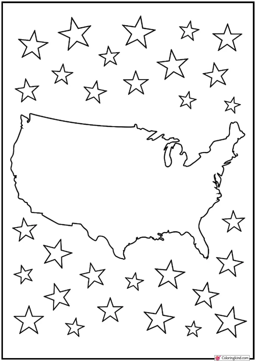 US Map with Decorative Stars