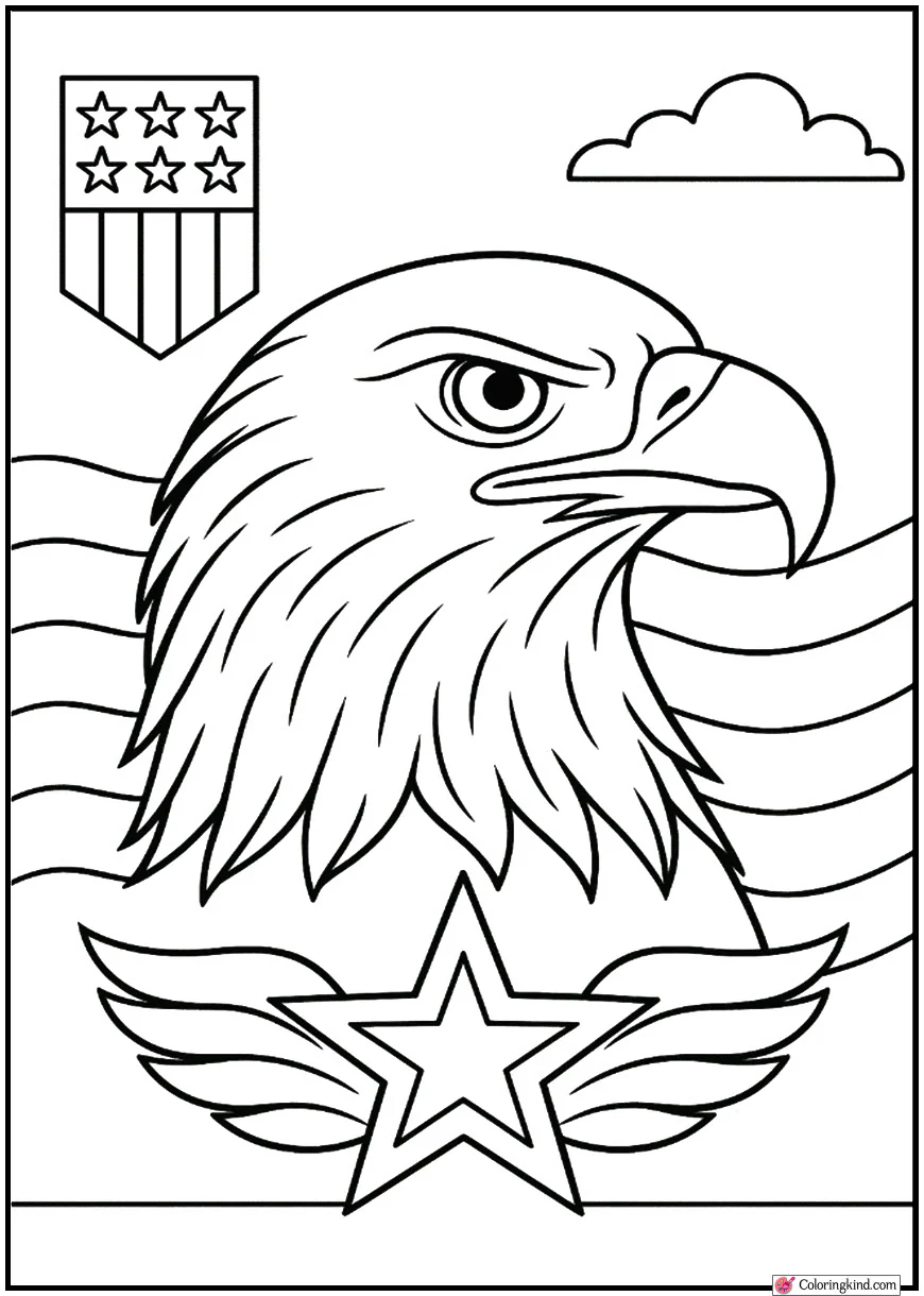 Majestic Eagle Head with Simple Flag Wave Lines