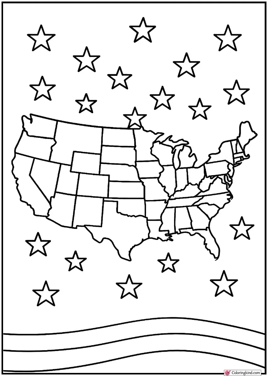 USA Map Outline With Stars