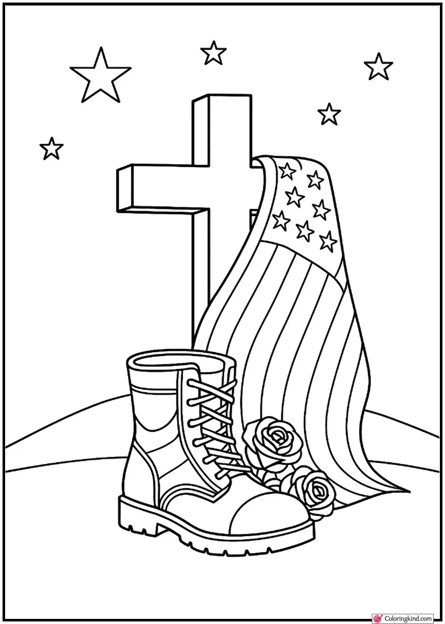 American Flag Drapped Over Cross