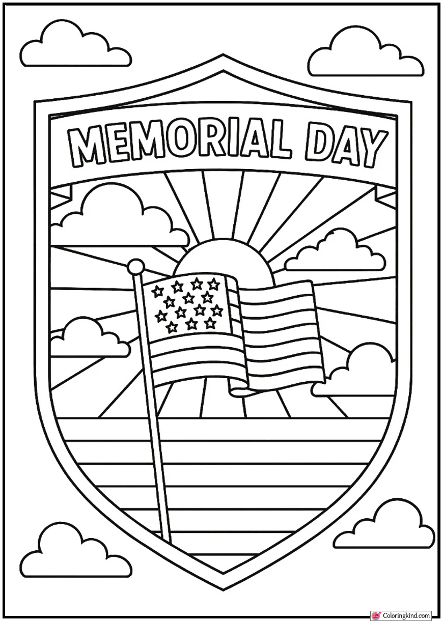 Retro USA Badge with Simple Rays and Clouds