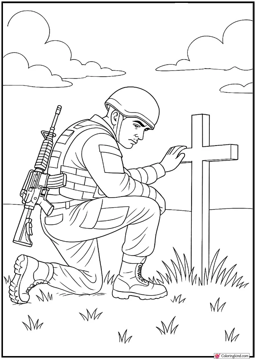 Soldier Kneeling at Cross