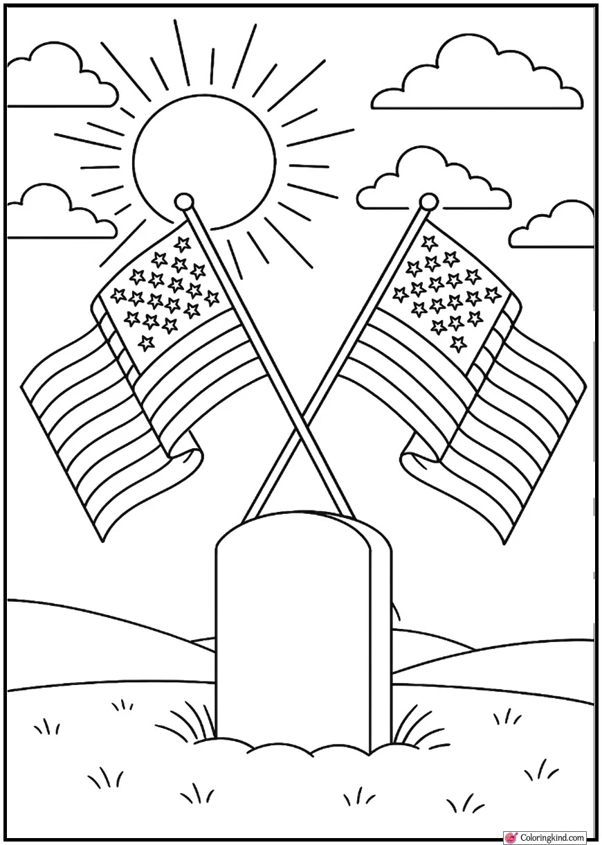 Crossed Flags Memorial Scene