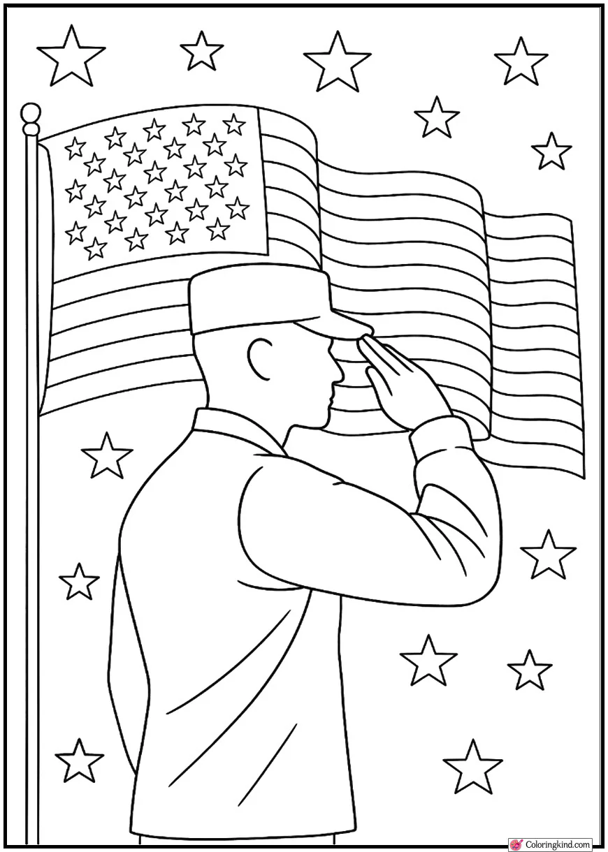 Soldier Salute Silhouette With American Flag