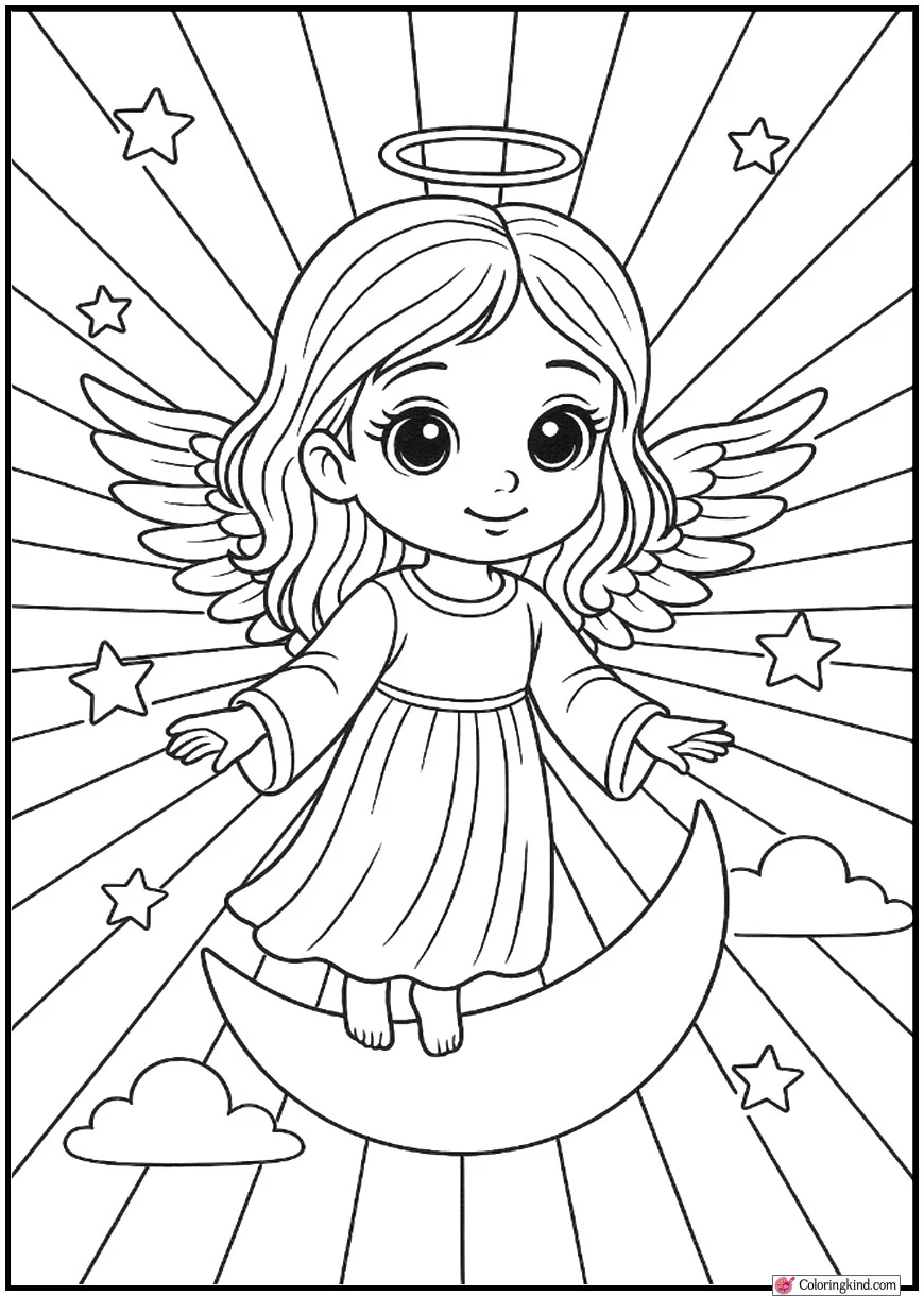 Angel Hovering Above Moon