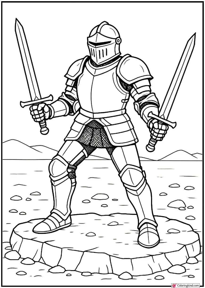 Knight Holding Two Swords