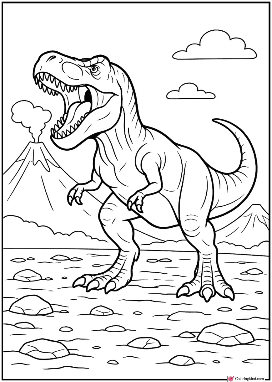 T-Rex Roaring on Rocky Plain