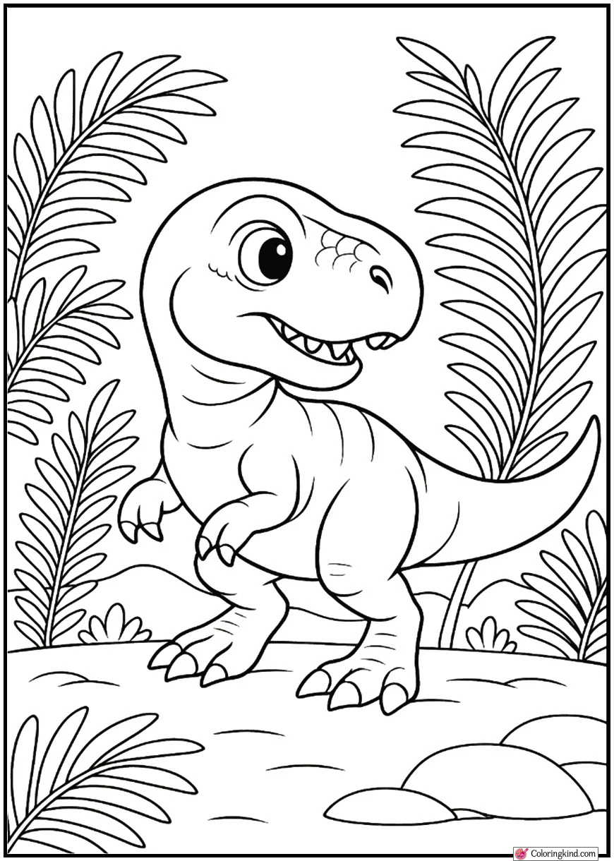Baby T-Rex Exploring Ferns