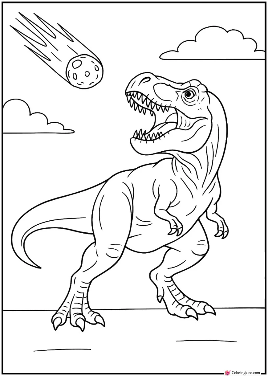 T-Rex With Meteor in Sky