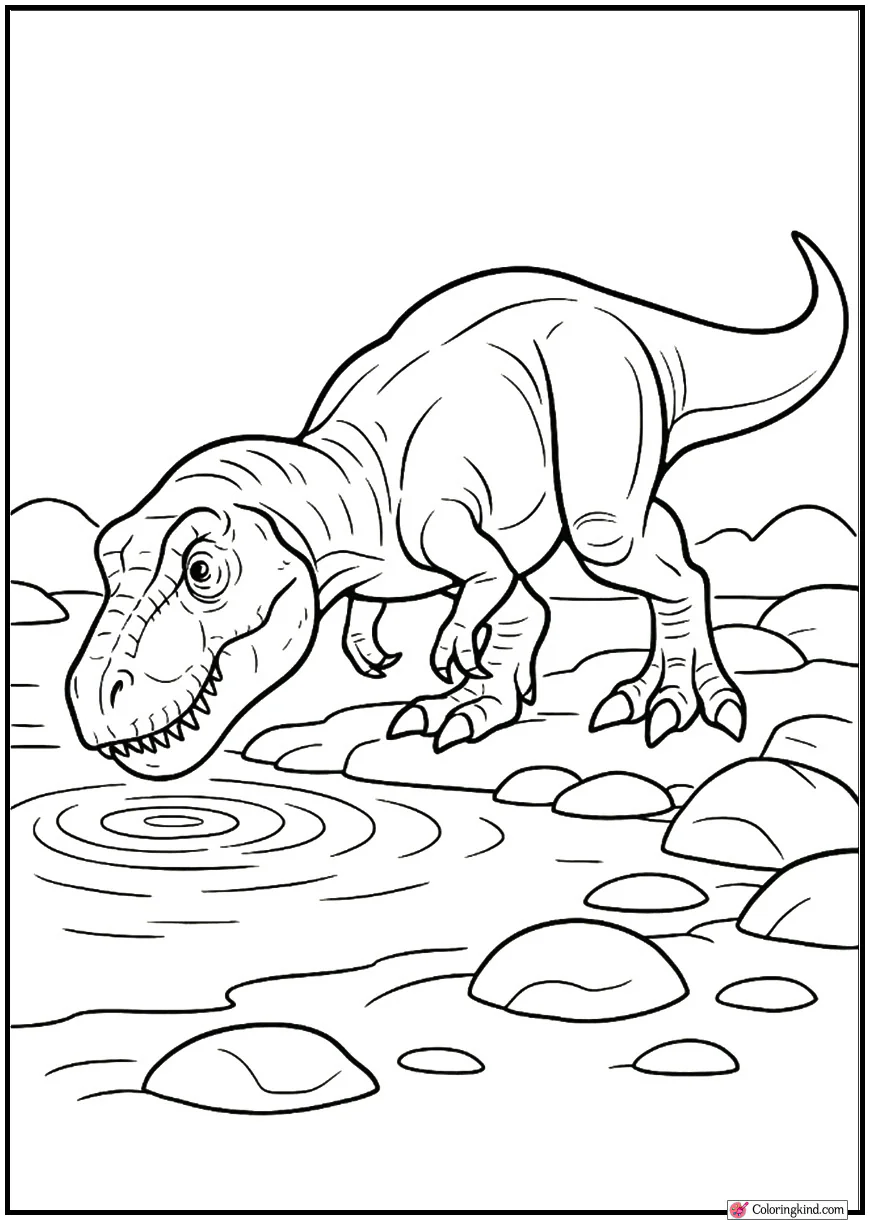 T-Rex Drinking From Lake